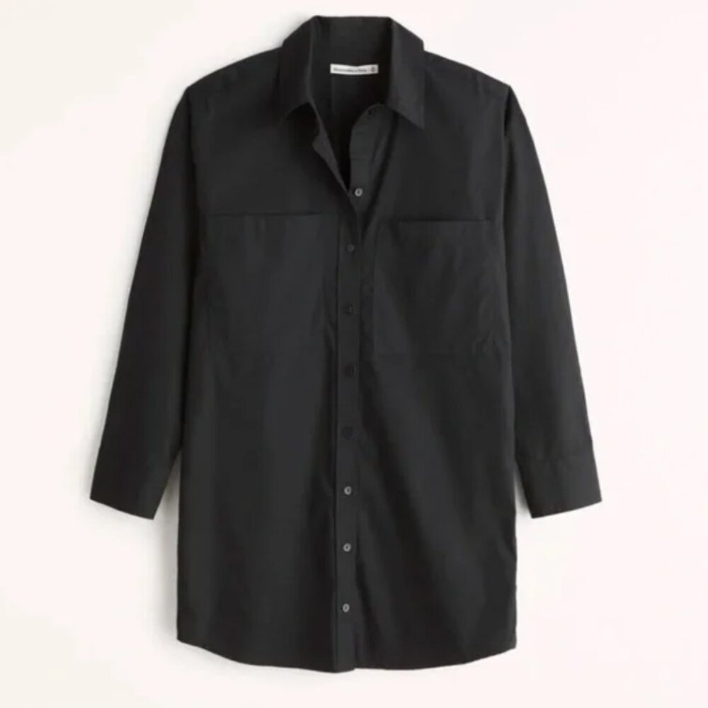 Abercrombie Relaxed Poplin Shirt Dress in Black, size XL